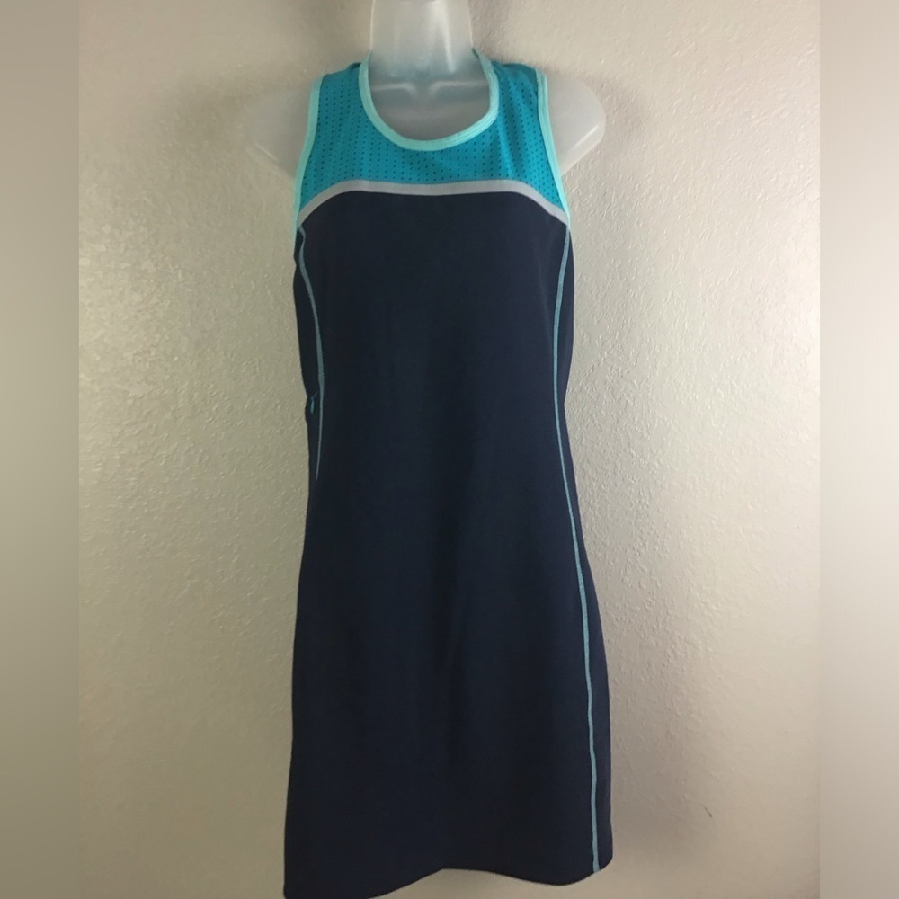 Title Nine Women Size S Athletic Stretch Tennis Racerback Dress Navy &Turquoise